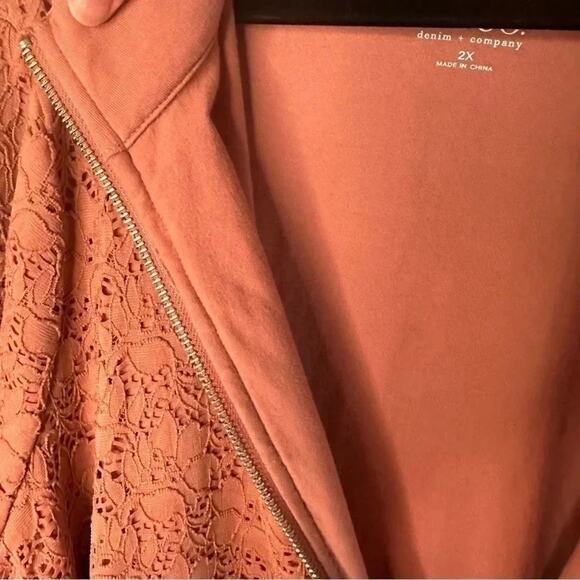 D & Co Womens jacket blush lace outside knit inside cottagecore zip up plus size - Picture 6 of 10